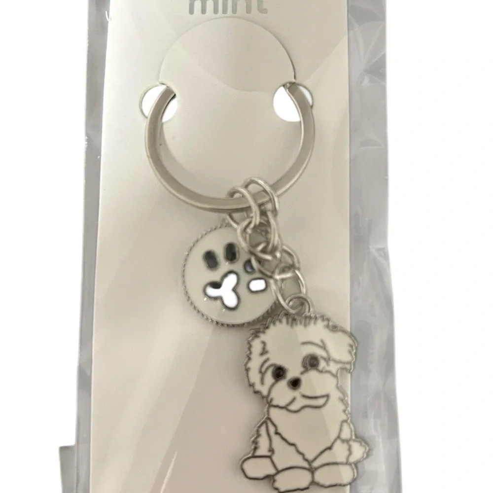 Mint Enamel Dog Keychains with Paw Print Charms